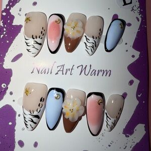 Stylish Nail Art Set with Floral and Animal Print